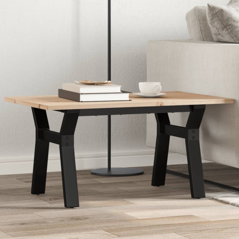 Table basse cadre en Y 80x50x40 cm bois de pin massif et acier Table basse cadre en Y 80x50x40 cm bois de pin massif et acier