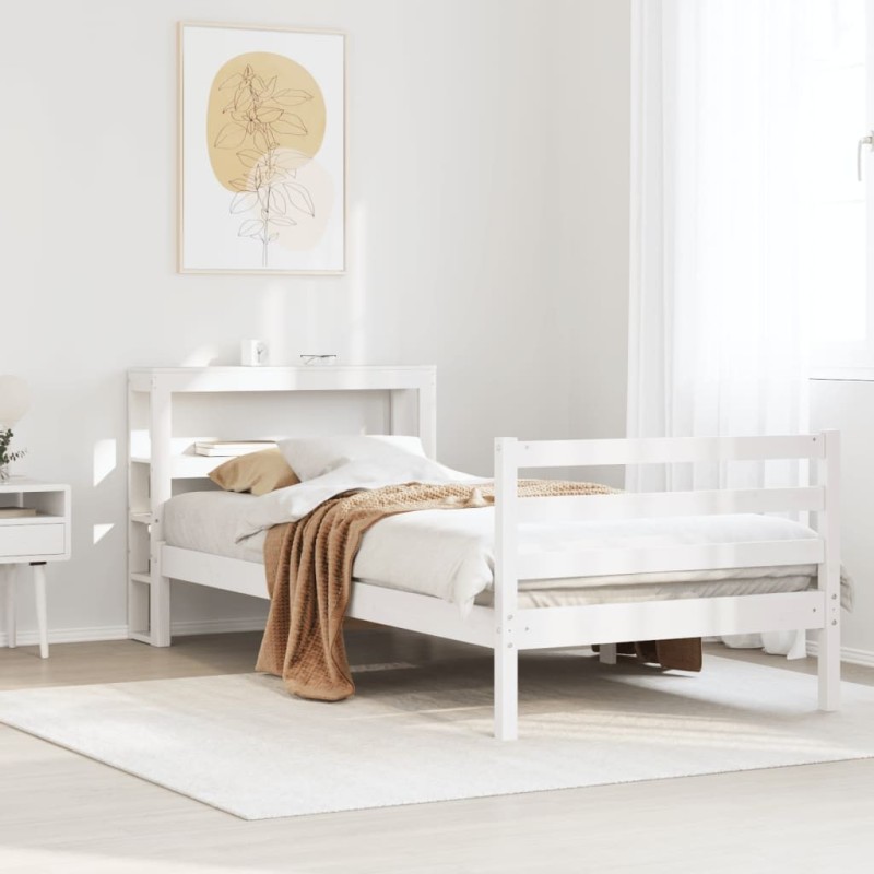 Cadre de lit sans matelas blanc 75x190 cm bois de pin massif 