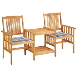 Chaises de jardin avec table à thé et coussins Acacia solide 
