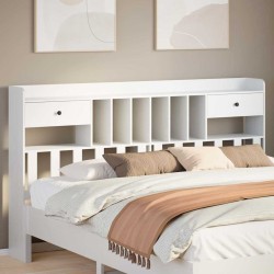 Tête de lit avec rangement blanc 200 cm bois massif de pin 