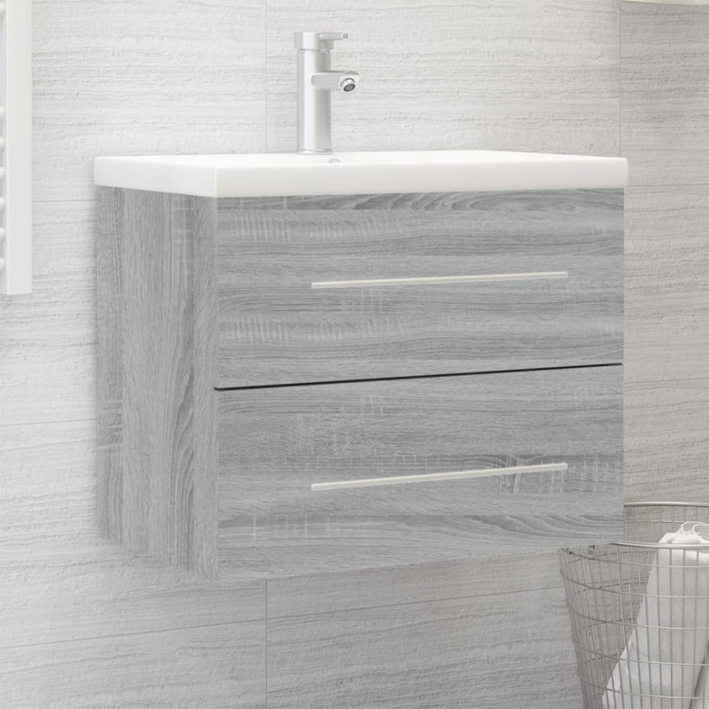 Meuble lavabo avec bassin intégré Sonoma gris Bois d'ingénierie 