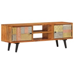 Meuble TV avec portes 112x30x40cm bois d'acacia massif et métal 