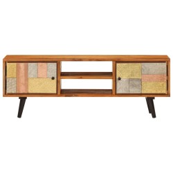 Meuble TV avec portes 112x30x40cm bois d'acacia massif et métal 