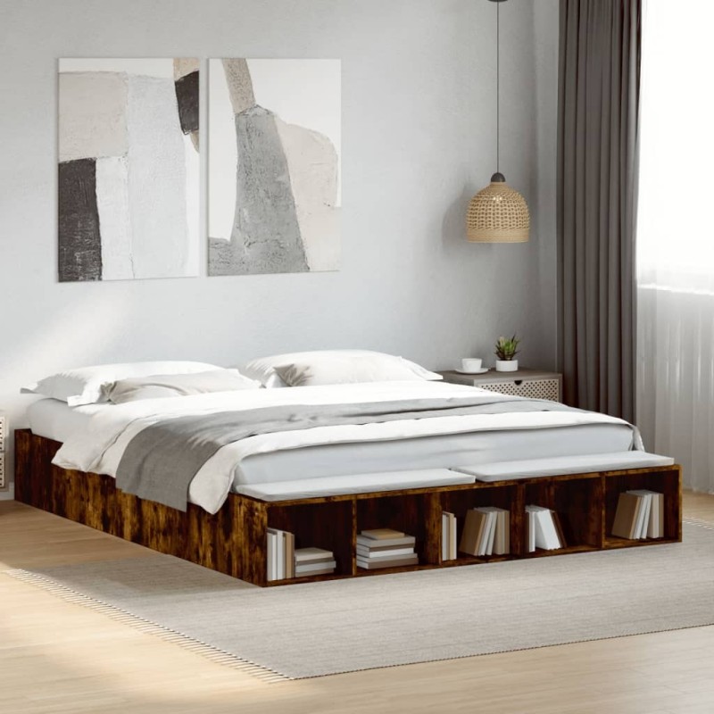 Cadre de lit sans matelas chêne fumé 200x200 cm 