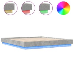 Cadre de lit avec LED sans matelas gris béton 200x200 cm 