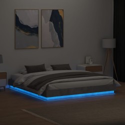Cadre de lit avec LED sans matelas gris béton 200x200 cm 