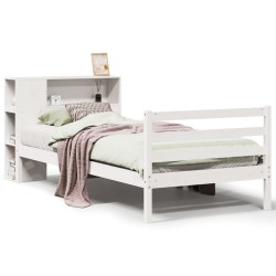 Lit bibliothèque sans matelas blanc 90x200cm bois de pin massif 
