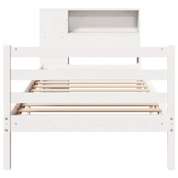 Lit bibliothèque sans matelas blanc 90x200cm bois de pin massif 