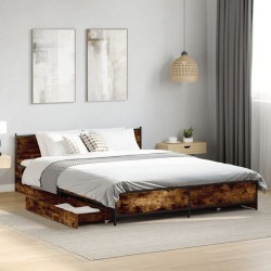 Cadre de lit avec tiroirs sans matelas chêne fumé 120x200 cm 