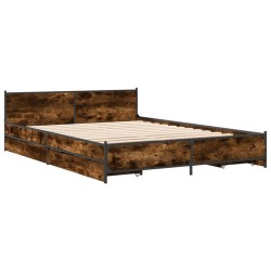 Cadre de lit avec tiroirs sans matelas chêne fumé 120x200 cm 
