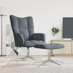 Chaise de relaxation avec tabouret Gris foncé Velours 
