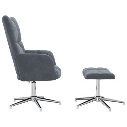Chaise de relaxation avec tabouret Gris foncé Velours 
