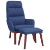 Chaise de relaxation avec tabouret Bleu Tissu 