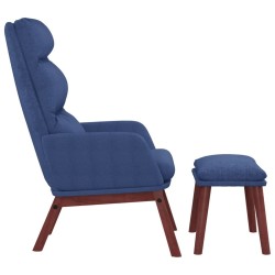 Chaise de relaxation avec tabouret Bleu Tissu 