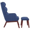 Chaise de relaxation avec tabouret Bleu Tissu 