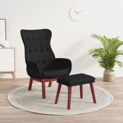 Chaise de relaxation avec repose-pied Noir Tissu 