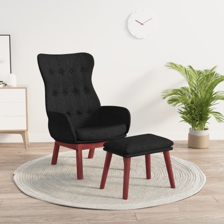 Chaise de relaxation avec repose-pied Noir Tissu 
