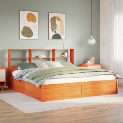 Cadre de lit sans matelas cire marron 200x200cm bois pin massif 