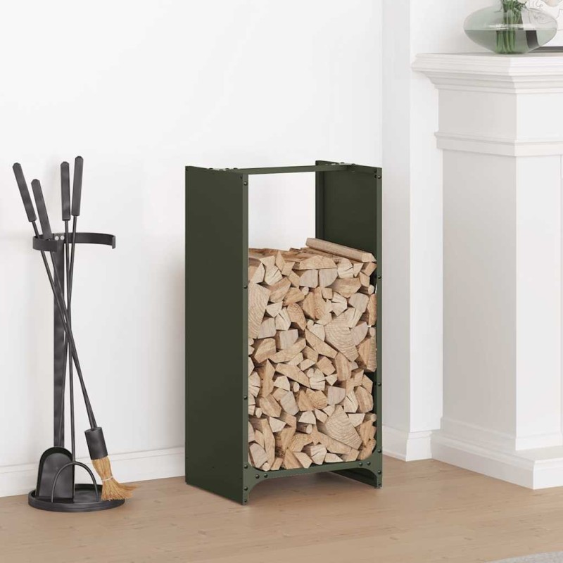 Portant de bois chauffage vert olive 40x30x80 cm 