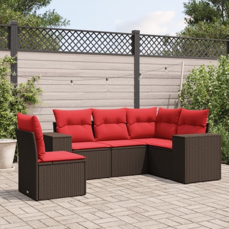 Salon de jardin avec coussins 5 pcs marron résine tressée 