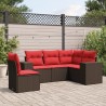 Salon de jardin avec coussins 5 pcs marron résine tressée 