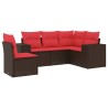 Salon de jardin avec coussins 5 pcs marron résine tressée 