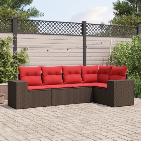 Salon de jardin avec coussins 5 pcs marron résine tressée 