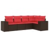 Salon de jardin avec coussins 5 pcs marron résine tressée 