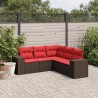 Salon de jardin avec coussins 5 pcs marron résine tressée 