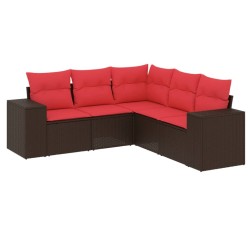 Salon de jardin avec coussins 5 pcs marron résine tressée 