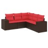 Salon de jardin avec coussins 5 pcs marron résine tressée 