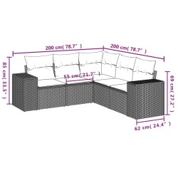 Salon de jardin avec coussins 5 pcs marron résine tressée 