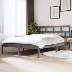 Cadre de lit sans matelas gris bois massif 