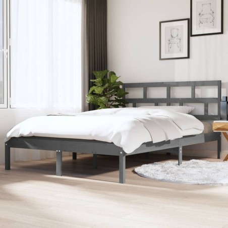 Cadre de lit sans matelas gris bois massif 