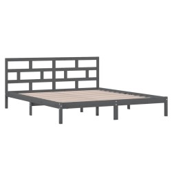 Cadre de lit sans matelas gris bois massif 