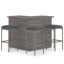 Ensemble de bar de jardin 4 pcs et coussins Résine tressée Gris 