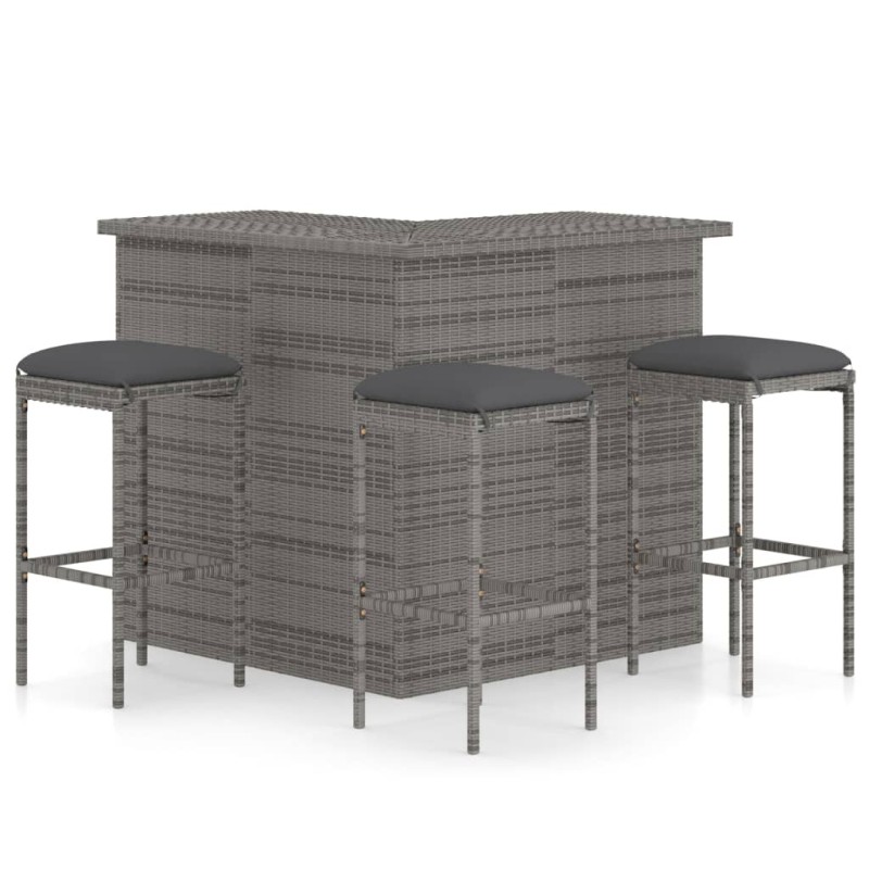 Ensemble de bar de jardin 4 pcs et coussins Résine tressée Gris Ensemble de bar de jardin 4 pcs et coussins Résine tressée Gris