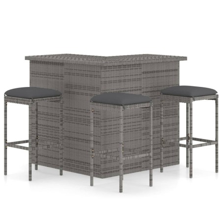 Ensemble de bar de jardin 4 pcs et coussins Résine tressée Gris 