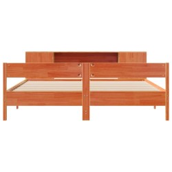Lit bibliothèque sans matelas cire marron 200x200 cm pin massif 