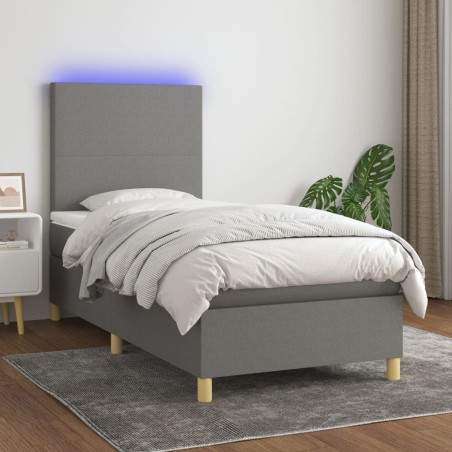Sommier à lattes de lit avec matelas et LED Gris foncé 80x200cm 