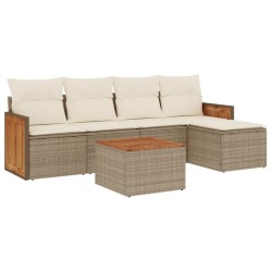 Salon de jardin avec coussins 6 pcs beige résine tressée 