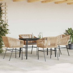 Ensemble à manger jardin coussins 5pcs marron poly rotin verre 