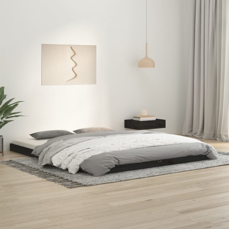 Cadre de lit sans matelas noir 160x200 cm bois massif de pin 