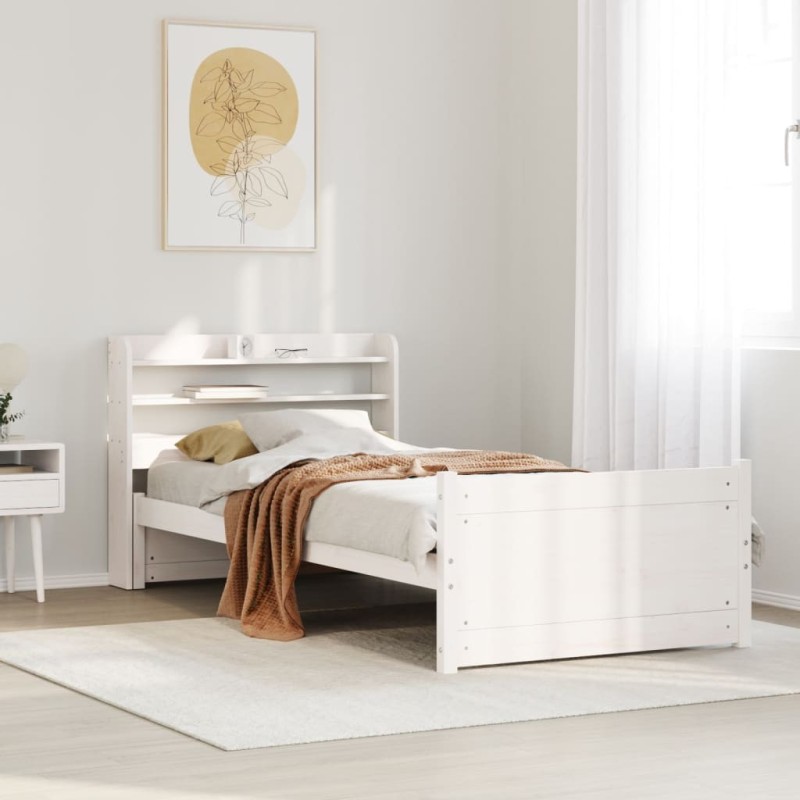 Cadre de lit avec tête de lit sans matelas blanc 75x190 cm 