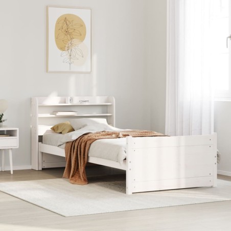 Cadre de lit avec tête de lit sans matelas blanc 75x190 cm 