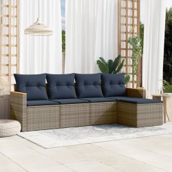 Salon de jardin 5 pcs avec coussins gris résine tressée 