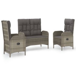 Ensemble à manger de jardin 3 pcs coussins gris résine tressée 
