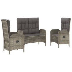 Ensemble à manger de jardin 3 pcs coussins gris résine tressée 
