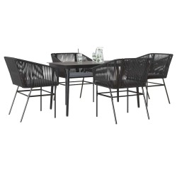 Ensemble à manger de jardin et coussins 5 pcs noir rotin verre 