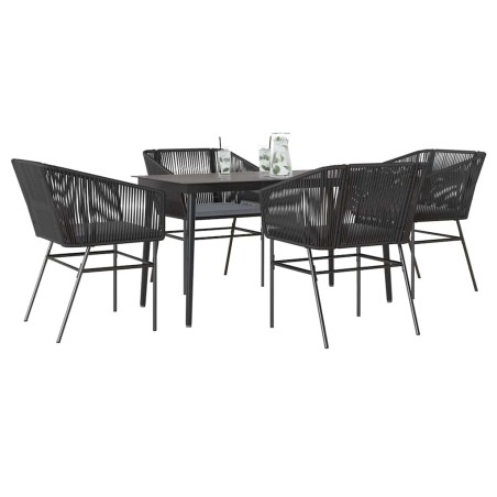 Ensemble à manger de jardin et coussins 5 pcs noir rotin verre 